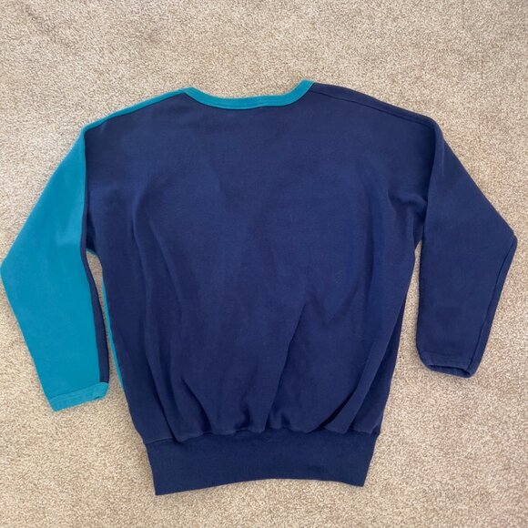 Deadstock Y2k 100% Cotton Sky & Dark Vivid Blue Plunge Sweater - Picture 5 of 8